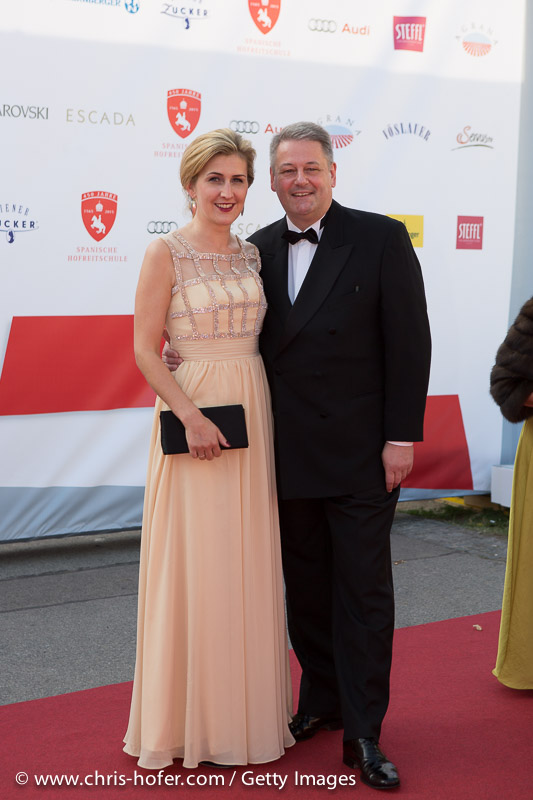 VIENNA, AUSTRIA - JUNE 26: Federal Minister of Agriculture Andrae Rupprechter with his wife Christine attend the gala event 450 years Spanische Hofreitschule on June 26, 2015 in Vienna, Austria.  (Photo by Chris Hofer/Getty Images)