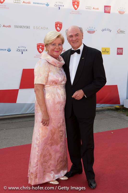 VIENNA, AUSTRIA - JUNE 26: Governor of Lower Austria Erwin Proell with his wife Elisabeth attend the gala event 450 years Spanische Hofreitschule on June 26, 2015 in Vienna, Austria.  (Photo by Chris Hofer/Getty Images)