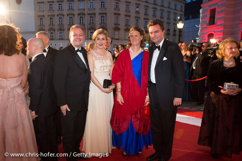 VIENNA, AUSTRIA - JUNE 26: Governor of Lower Austria Erwin Proell with his wife Elisabeth and Georg Habsburg-Lothringer with his wife Eilika attend the Fete Imperiale 2015 on June 26, 2015 in Vienna, Austria.  (Photo by Chris Hofer/Getty Images)