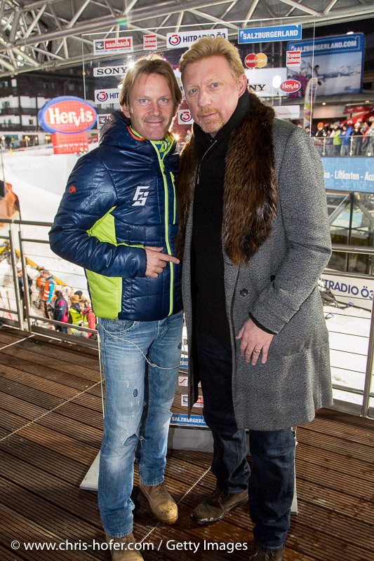 SAALBACH-HINTERGLEMM, AUSTRIA - DECEMBER 05:   Event promoter Andy Wernig and Boris Becker during the third and final day of the Formula Snow 2015 ski opening on December 5, 2015 in Saalbach-Hinterglemm, Austria.  (Photo by Chris Hofer/Getty Images)