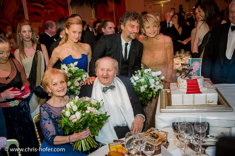 VIENNA, AUSTRIA - MARCH 19: Mirjam Weichselbraun, Jonas Kaufmann and Uschi Glas attend Karl Spiehs 85th birthday celebration on March 19, 2016 in Vienna, Austria. (Photo by Chris Hofer/Getty Images)